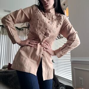 VTG 90's Together! Embroidered Top Tunic Beige Sz 6